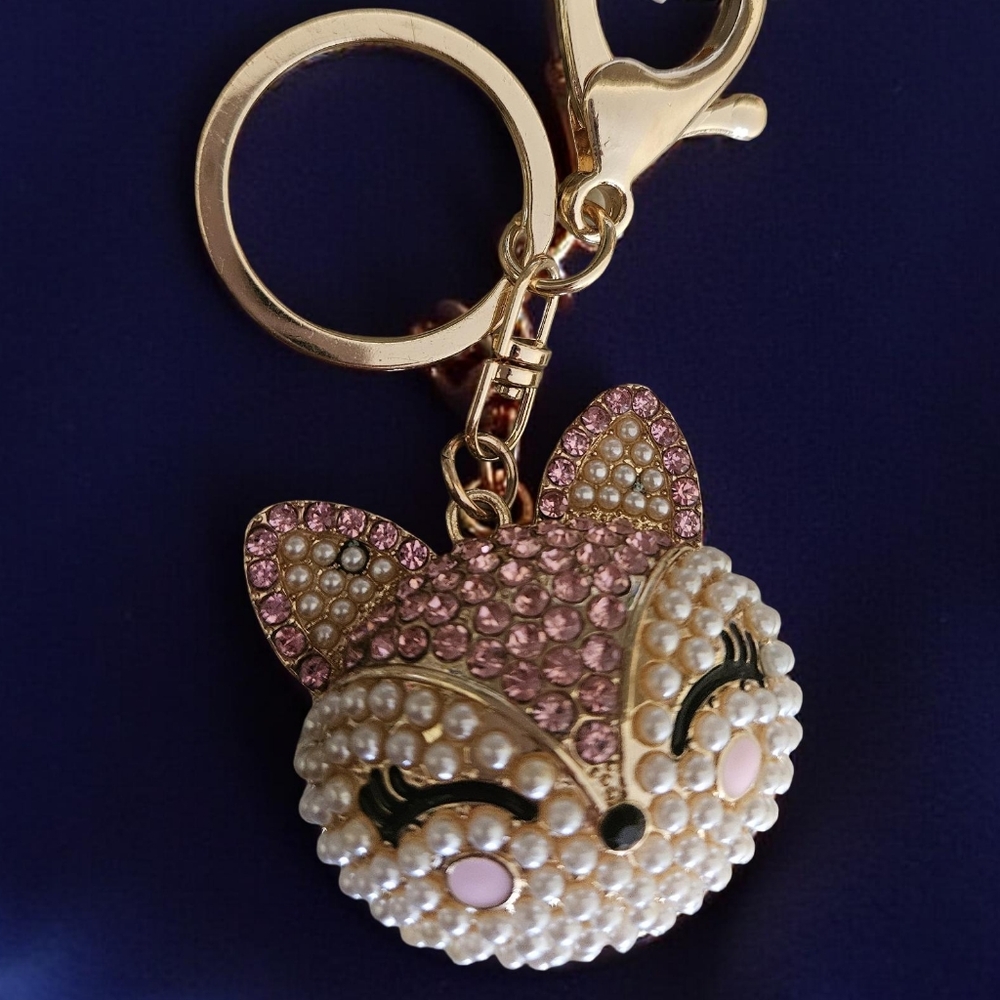 Fox Rhinestone Keychain Pink